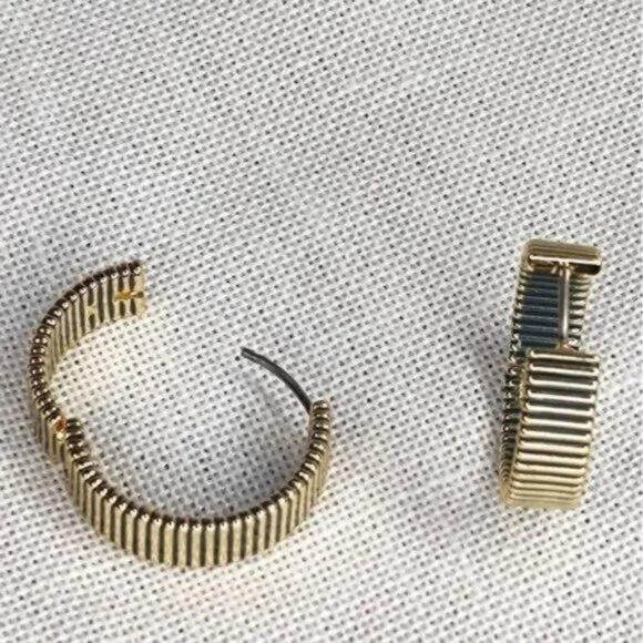 Gorjana Hoop Earrings Catalina Enamel 18k Gold Plated Navy Striped - Picture 9 of 13